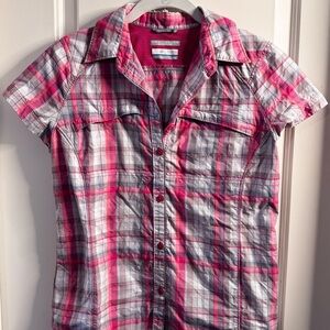 Columbia Pink and Gray Plaid Shirt Women’s Medium
